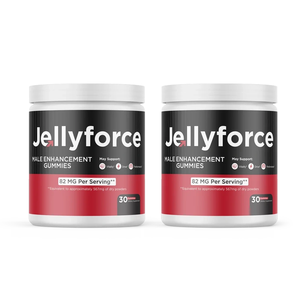 Two Jelly Force bottles, front labels showing, 30 gummies each